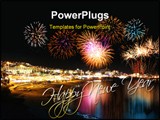 PowerPoint Template - Water reflecting night fireworks in seashore holiday resort festive