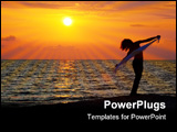 PowerPoint Template - Evening on seashore. Silhouette of girl with handkerchief in his hands at sunset.
