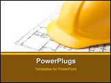 PowerPoint Template - Yellow Hard Hat on Floor Plans with Brightly Lit White Background