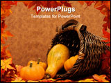 PowerPoint Template - Fall leaves with pumpkins and gourds in basket on brown background fall harvest frame