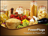 PowerPoint Template -  display of healthy foods including various vegetables jars of pasta rice seeds onions garlic olive