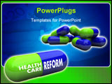 PowerPoint Template - Close-up of some blue and green pills with one featuring the words Health Care Reform