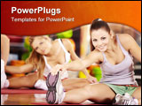 PowerPoint Template - Two smiling girls do exercise in sports club