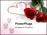 PowerPoint Template - two roses and a gold metal heart on a very soft, flowery background.