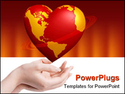 PowerPoint Template - heart world in hands isolated on white background