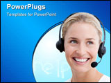 PowerPoint Template - Charismatic businesswoman with headset on against a white background