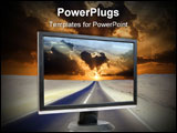 PowerPoint Template - Lcd monitor with road through desert landscape during sunrise. On screen my photo