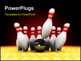 PowerPoint Template - abstract 3d illustration of bowling strike over dark red background