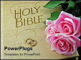 PowerPoint Template - pink roses and wedding rings on the bible