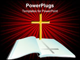 PowerPoint Template - Holy Bible with cross and book on a glowing black background.