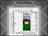 PowerPoint Template - n open door to a beautiful new home surrounded by words like Real Estate Location Ownership and mor