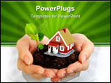 PowerPoint Template - Small house and plant in hands. Isolated over white