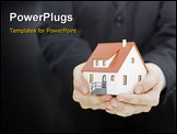 PowerPoint Template - Human hands with model of small house.