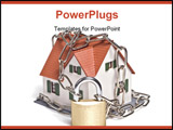 PowerPoint Template - Home security concept. Model house with chains and padlock isolated on white