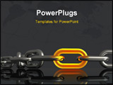 PowerPoint Template - d illustration of a close-up view of a heavy-duty chrome chain with one glowing orange link on a me