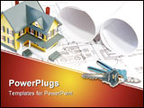 PowerPoint Template - Residential home blueprints with a hand-made house model
