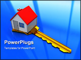 PowerPoint Template - abstract 3d illustration of house on golden key blue background