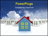 PowerPoint Template - blue outstanding 3d houses with sky and cloud background