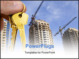 PowerPoint Template - real estate concept. gold keys in fingers with houses