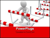 PowerPoint Template - Man overcome or knocking down hurdles. 3d rendered illustration.