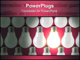 PowerPoint Template - composition of rows of lamp bulbs over red background. one of the lamps is on.
