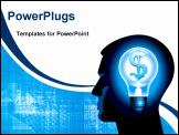 PowerPoint Template - the idea to earn money. the silhouette of a human head with a lamp and a dollar. File is saved in AI10 EPS version. This illustration contains a transparency