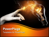 PowerPoint Template - a woman pointing to the illuminated bulb