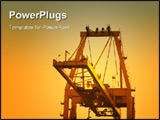 PowerPoint Template - Heavy industrial machinery loading ship containers in the early morning