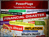 PowerPoint Template - eadlines of the bad business economy and economic disaster cutouts in various fonts and colors. The