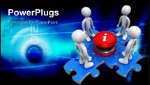 PowerPoint Template - 3d people gathered around and info button connected by jigsaw puzzle pieces