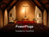 PowerPoint Template - nside of a large modern church. View is from the balcony of the church and all the pews and hymnals