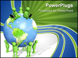 PowerPoint Template - 3d puppets with laptops on Earth - over white