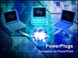 PowerPoint Template - lue computers connected cyber data ebusiness globe hues internet laptop mail server space telecommu