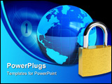 PowerPoint Template - Blue Earth globe and padlock isolated over white background