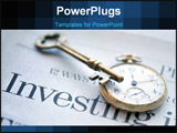 PowerPoint Template - Pocket watch and skeleton key atop the business section of a newspaper with the word Investing