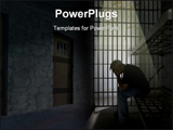 PowerPoint Template - Prisoner in old jail cell with cell bars