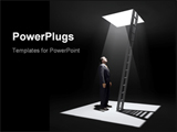 PowerPoint Template - A man standing in a pit looking up to the ladder that leads out in to the light.