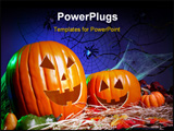 PowerPoint Template - halloween theme: jack-o-lanterns in hay with spider webs in the background