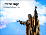 PowerPoint Template - bronze sculpture of Jesus christ with a white cross
