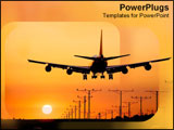 PowerPoint Template - Sillohuette of black jet over orange sunset.