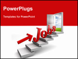 PowerPoint Template - jobs red word and arrow on stair up to open conceptual door with view to sky and field on white background