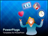 PowerPoint Template - woman juggling time, love, home and money issues - icon people series