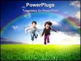 PowerPoint Template - Portrait of two children jumping on a green meadow