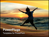 PowerPoint Template - cild jumping for joy at sunrise on the beach