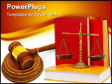 PowerPoint Template - Brass scales of justice atop legal books over white