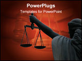 PowerPoint Template - silhouette of goddess of justice on maroon background.