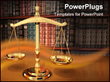 PowerPoint Template - brass scales of justice on a desk showing depth-of-field books behind in the background
