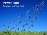 PowerPoint Template - Conceptual image of keys flying in formation over grass bank against blue sky
