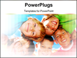 PowerPoint Template - Happy sisters with brothers forming a huddle.