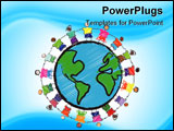 PowerPoint Template - Illustration of a group of kids with different races holding hands around the globe